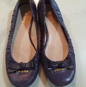 Purple Ballet Flats with Prada Bow Detail